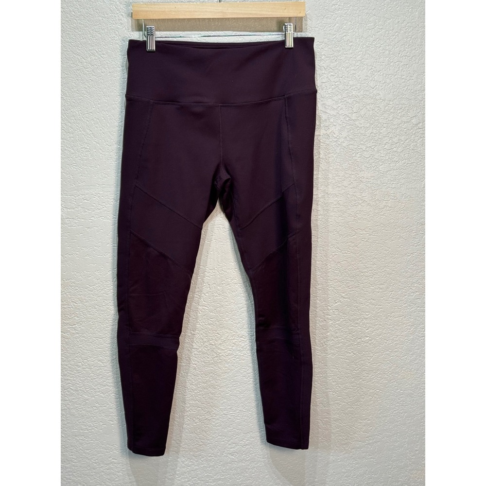 Zella Womens Purple Ribbed Moto Paneled High Waist Leggings Size Large Plum